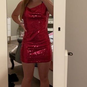 pink sequin homecoming dress